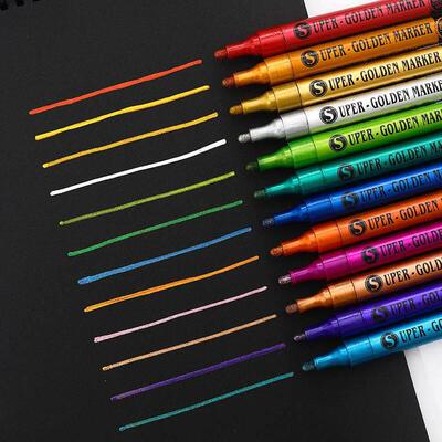 12 colors Metallic Paint Markers Waterproof Permanent Marker