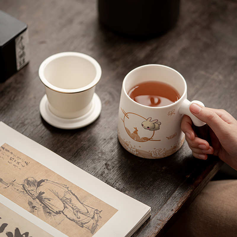 陶瓷泡茶杯茶水分离带盖过滤陶瓷家用办公室会议个人水杯大容量