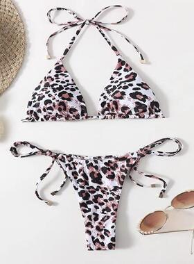Printed triangle double-sided lace up bikini women's