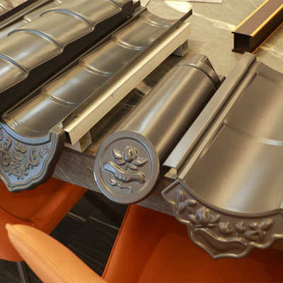 古建仿古铝代木铝瓦四合院凉亭铁青灰砖大墙灰红色仿古铝瓦屋面瓦