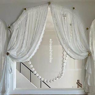 2024新覆古穹顶式美式刺绣花边窗纱窗帘隔断帘门帘纱定做客厅书房