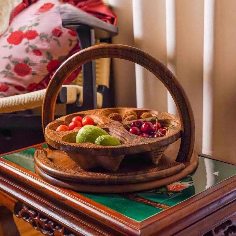 巴基斯坦干果蓝木质果篮核桃木花果篮包邮木头几何形状中式核桃木