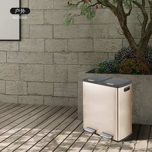批发脚踏式 不锈钢垃圾桶静音商场酒店双桶三分类带盖缓降盒30L45L