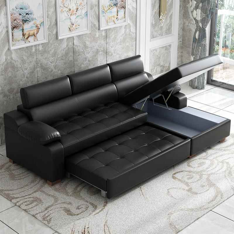 皮艺沙发床高档小户型多功能储物沙发折叠两用皮艺转角贵妃组合