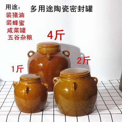 土陶罐子猪油坛子热油罐厨房家用老式陶瓷带盖密封储物罐辣椒酱罐