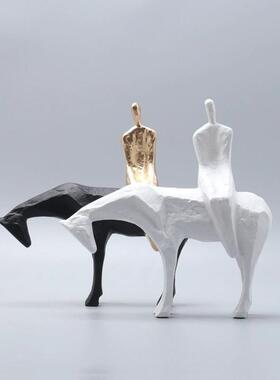 新中式创意玄骑马雕塑禅意摆件书房办公招财摆VDH设橱窗关软室装