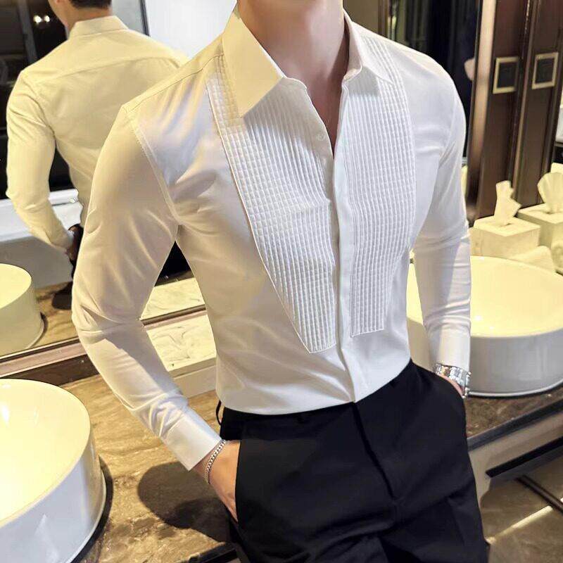 LL男装衬衫男长袖商务修身高级感春秋季结婚西服新郎礼服白色衬衣