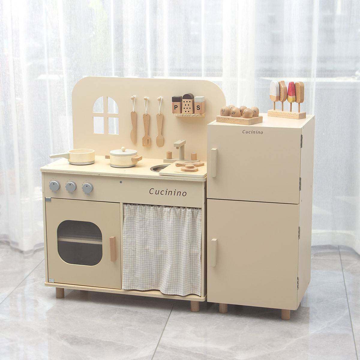 木质儿童奶咖过家家厨房玩具洗衣机冰箱厨具锅具套装女孩礼物