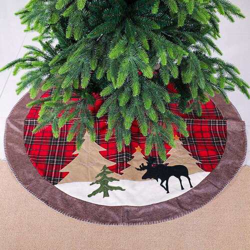 趣颖新款热卖圣诞花格子树裙圣诞节日装饰品Christmas tree skirt
