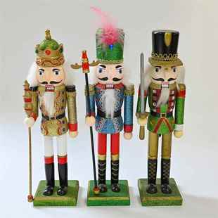 新款 饰中号30CM手绘彩粉胡桃木偶 木制胡桃夹子SB58147圣诞装