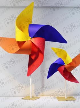 意手LVA工电风车幼儿园儿童节橱窗道具彩色型大场动景布置风车创