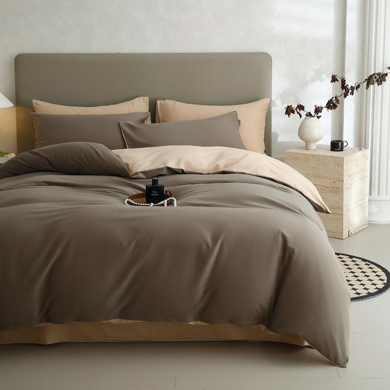 A类60支长绒棉磨毛四件套轻奢简约纯棉全棉床单被套罩三件套床品