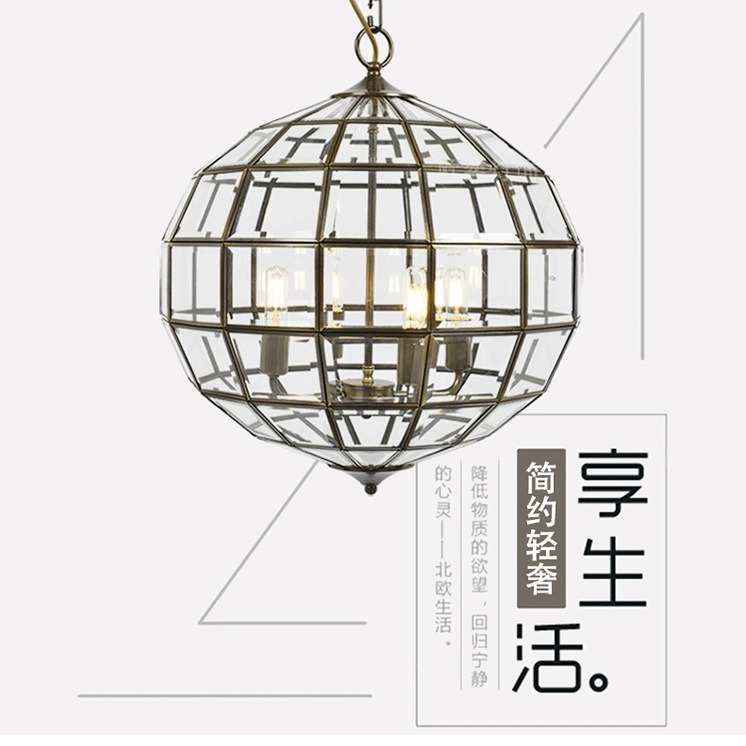美式全铜玻璃装饰灯笼家居摩洛哥工艺品复古创意欧式圆球吊灯