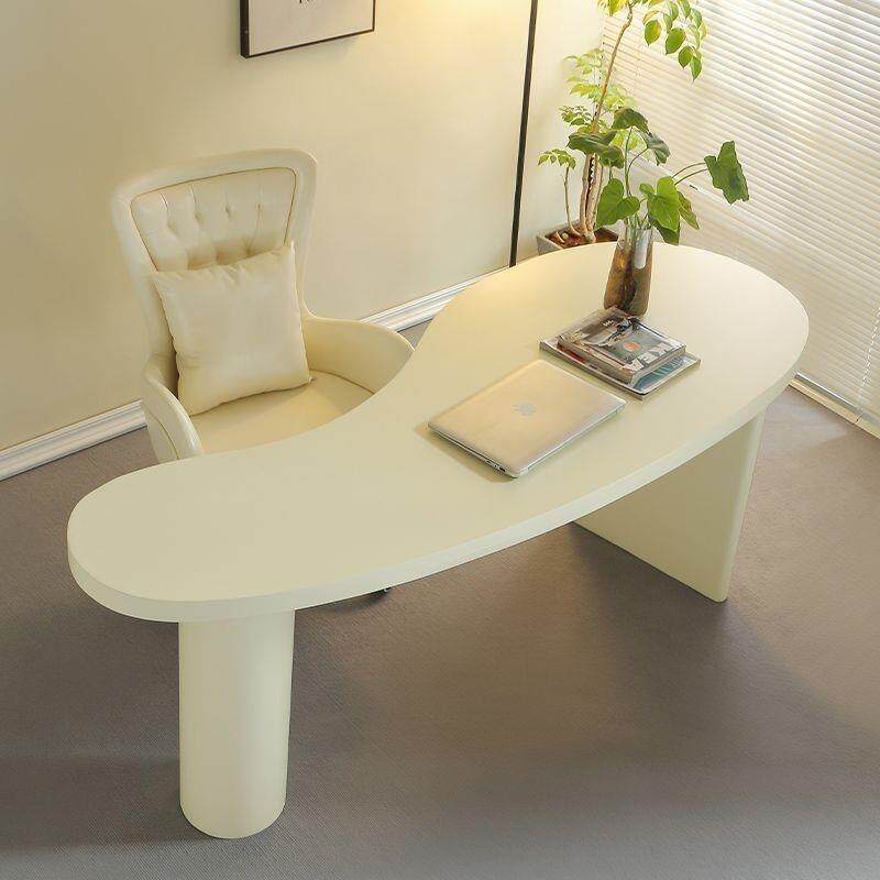 奶油风书桌轻奢现代简约白色家用工作台小户型法式异形办公电脑桌
