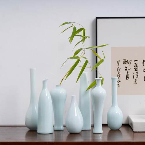 景德镇陶瓷花插禅意瓷器小花瓶干花水培花器家居客厅餐桌茶道摆件