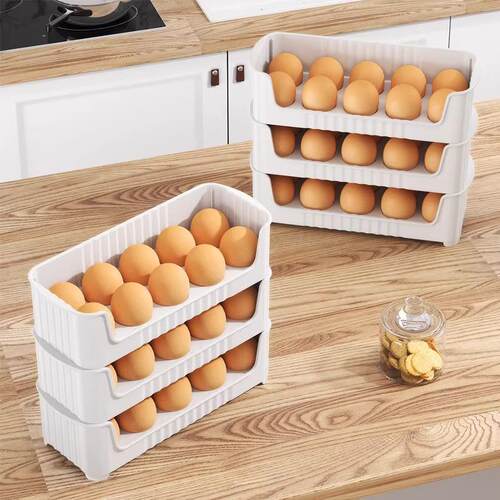 Egg storage box, refrigerator side door organizer, stackable