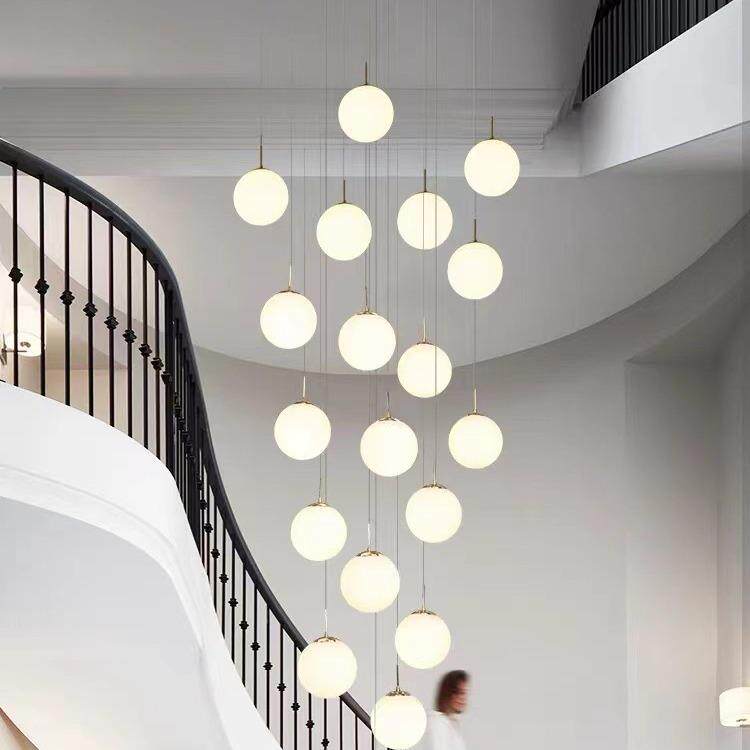 复式楼长吊灯楼梯间轻奢简约现代小loft公寓挑空别墅中空客厅大灯