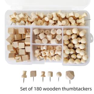 180枚木质木图钉套装 定位针工字钉图钉按钉大头钉软木板照片墙
