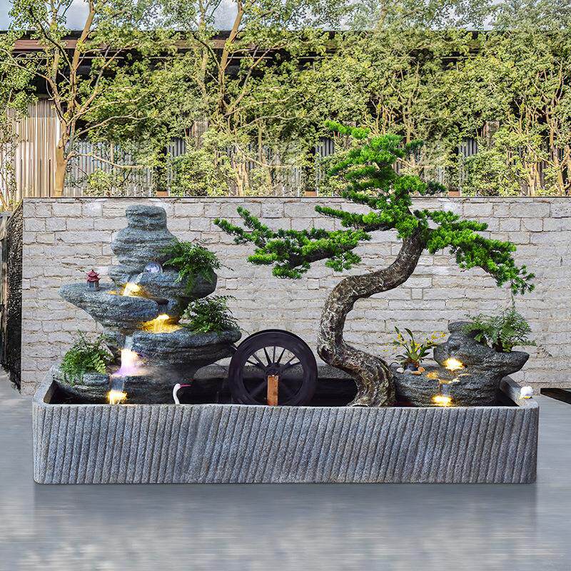 大型假山流水喷泉瀑布景观酒店大厅户外别墅庭院花园室内鱼池摆件