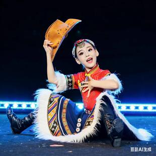 小酒窝同款牧民新歌舞蹈服演出服少数民族次仁拉索服装儿童大摆裙