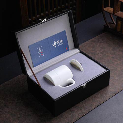 素烧亚光羊脂玉白瓷办公杯高档茶带盖杯陶瓷个人杯将军杯