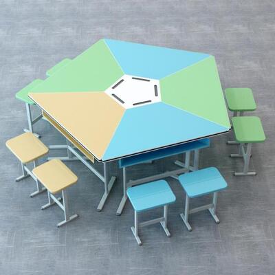 学校六合边形拼接桌组桌梯形桌创客教椅六室FH-6694课桌角桌团体