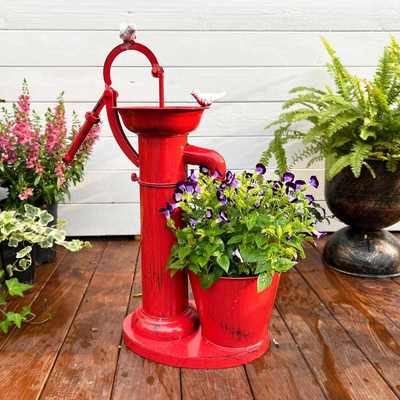 temu花园铁室外蓝风艺做田园水泵庭院复古旧装饰品摇