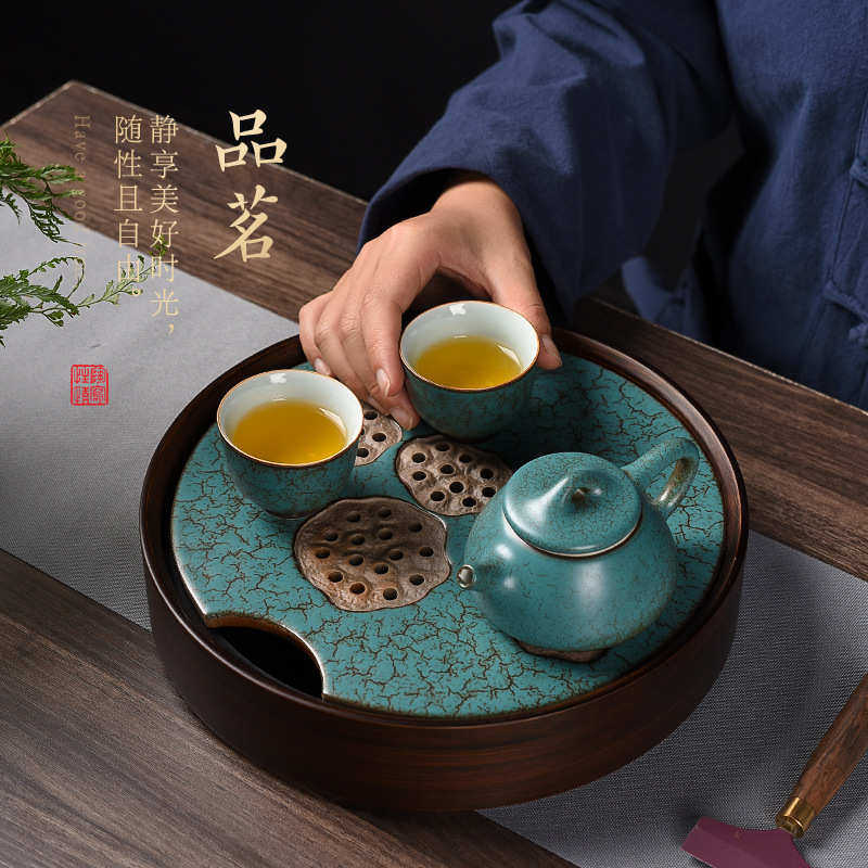 玛瑙绿重竹茶盘家用现代陶瓷面板储水式干泡盘功夫茶具茶台沥水盘