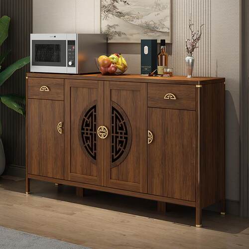 新中式实木框餐柜靠墙一体酒柜大容量客厅收纳柜茶水柜厨房碗盘柜