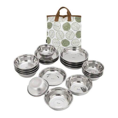 20x Plates Bowls Set Stainless Steel Camping Tableware