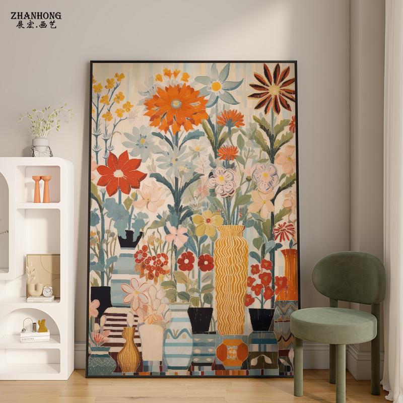 现代简约花卉艺术酒店客厅餐厅玄关装饰画卧室背景墙壁画竖版挂画图片