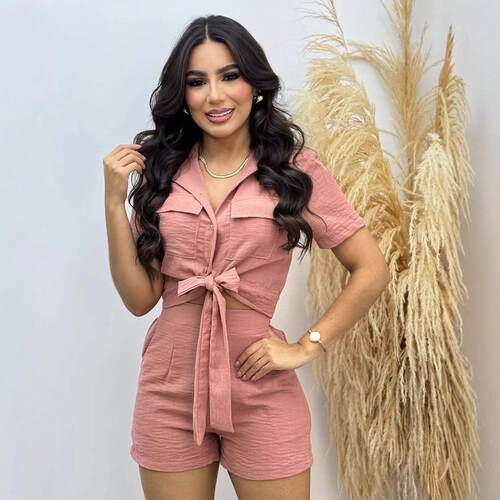 Women's short sleeved lace up shirt shorts
