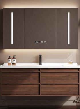 轻胡桃台WCQ木浴室柜组合新中式卫盆生间陶瓷一体洗手洗脸奢洗漱