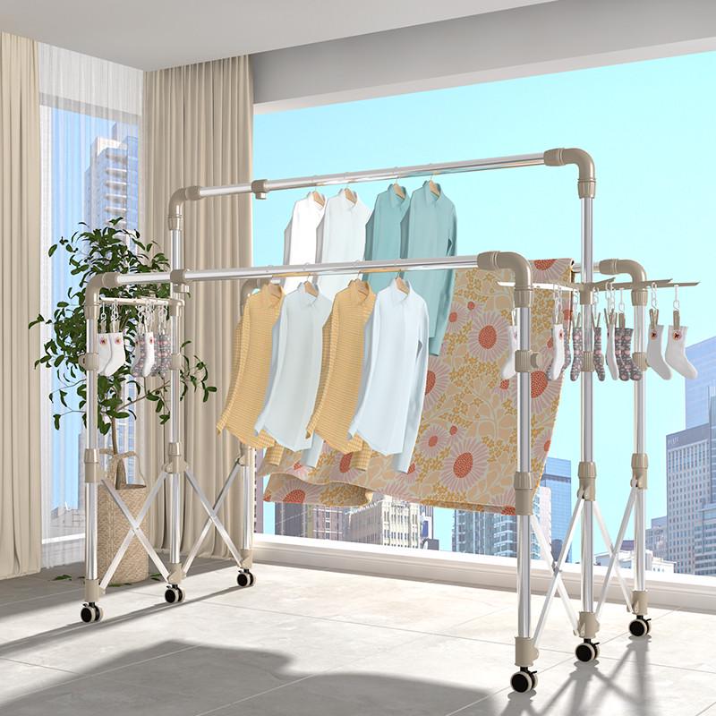 晾衣架落地折叠室内外不锈钢三杆式伸缩家用阳台户外凉晒被子架