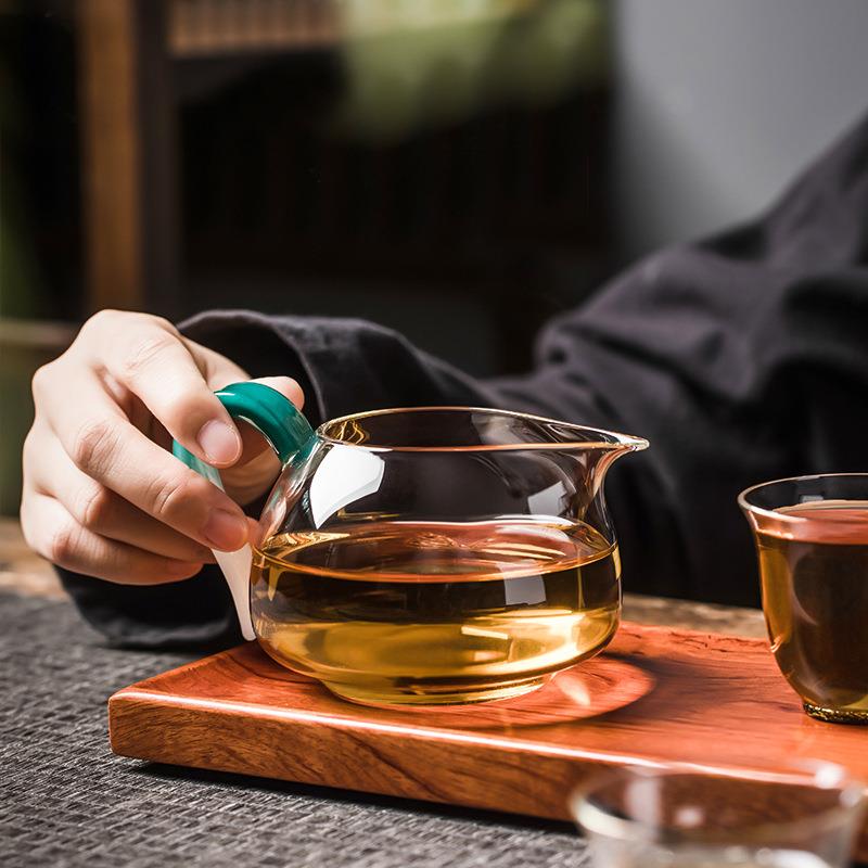 台湾淡然玻璃公道杯带茶漏套装侧把分茶器大容量日式茶具