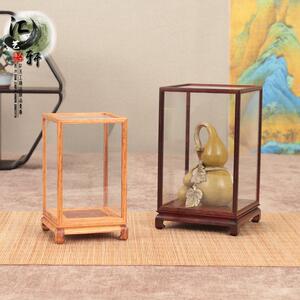 小叶紫檀越南黄花梨玻璃罩玉器茶壶铜器摆件橄榄核雕展示微防尘罩