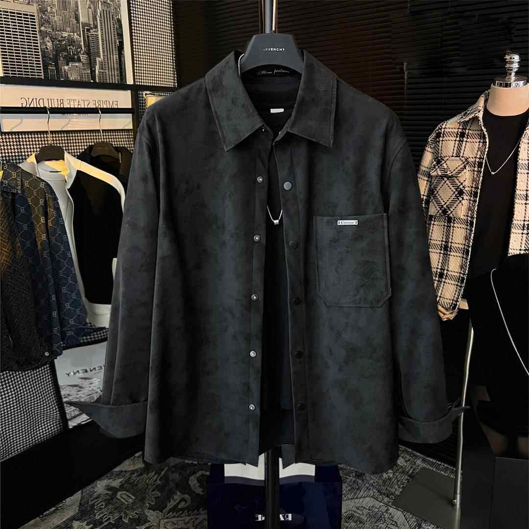 高级感麂皮衬衫男士宽松2026春季休闲百搭潮流长袖皮外套时尚春装