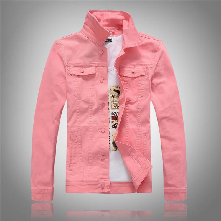 Black denim jacket long sleeved pink jacket men's stretch图片