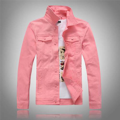Black denim jacket long sleeved pink jacket men's stretch