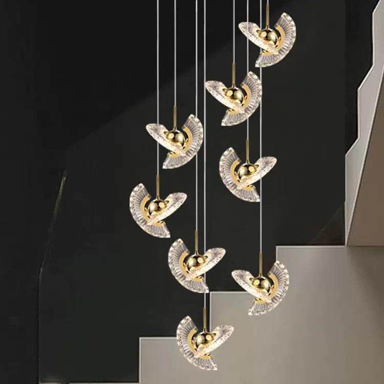 现代简约楼梯吊灯别墅公寓复式楼led长吊灯旋转中空楼梯间灯具