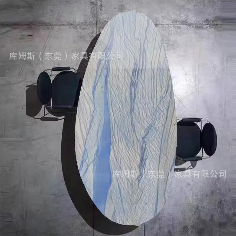 意大利欧式极简天然大理石餐桌现代别墅样板房西餐厅椭圆形餐桌