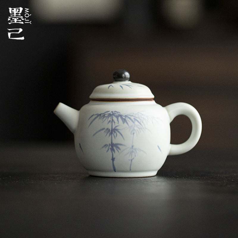 墨己手绘青花竹逸小品壶家用球孔过滤泡茶壶陶瓷仿古手执小茶壶