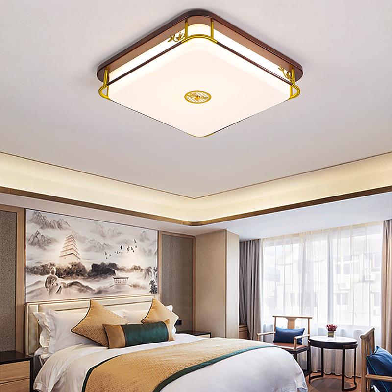 新中式客厅UVV中吸顶灯长方形气大铜国风全实木书房卧室全光谱灯