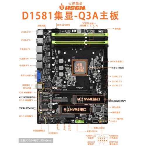 Pcdn主板Nas主板Vulcan D1581Q3板U Set Display 2.5g网口网盘游