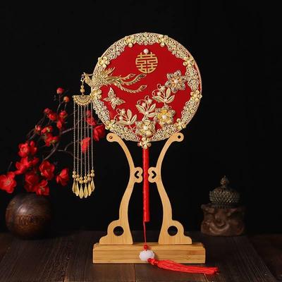 扇子结婚秀禾新婚红色团扇新娘高端中式出嫁喜扇秀和服手扇成品扇