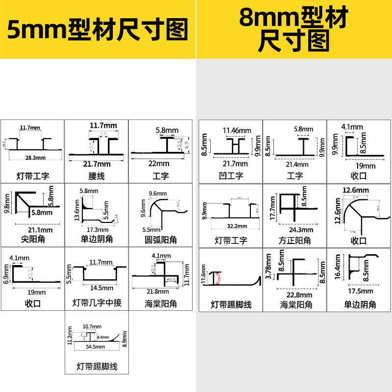 9厘5厘铝合金装饰条护墙板阴角条工字护角压边条集成墙面收口阳角