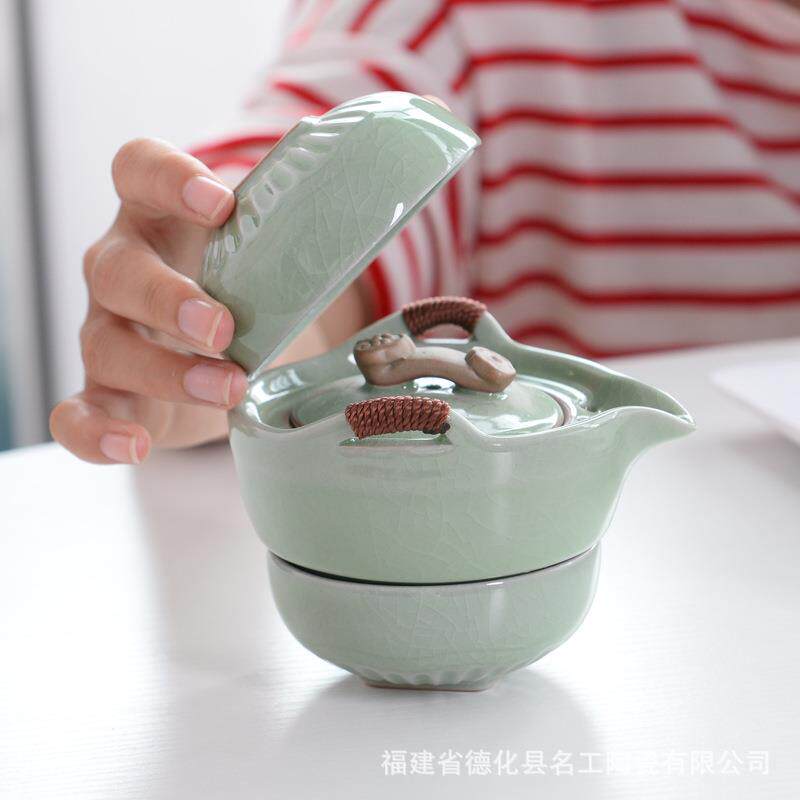 创意旅行陶瓷快客杯茶具套装汝哥窑一壶二两杯便携家茶具促销礼品