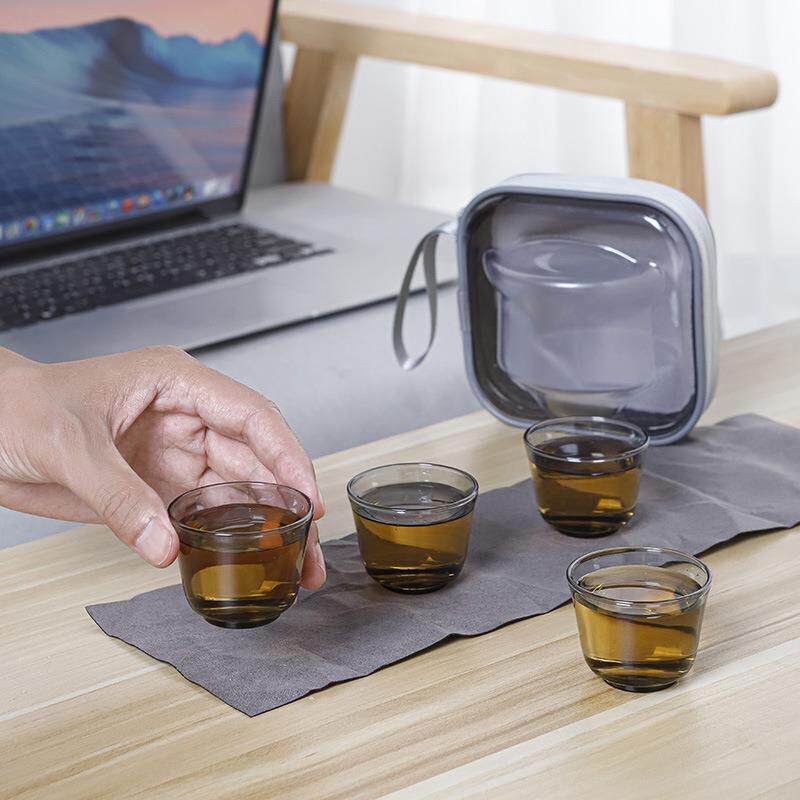 玻璃盖碗旅行茶具套装透明泡茶碗茶杯手抓壶便携式户外快客杯