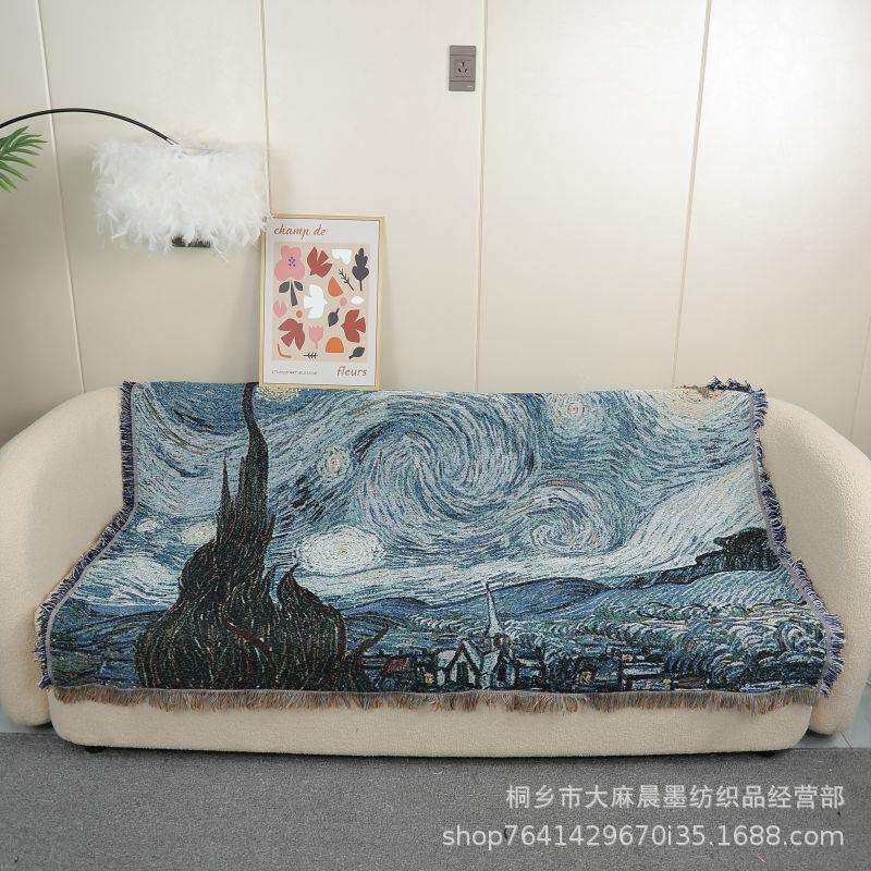 梵高星夜星饰空毯毯装毯沙发毯盖毯床毛毯针织挂星空地毯