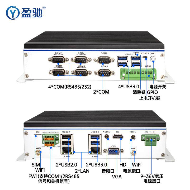 盈驰迷你工控主机双网六串口RS485微型嵌入全封闭无风扇工业电脑